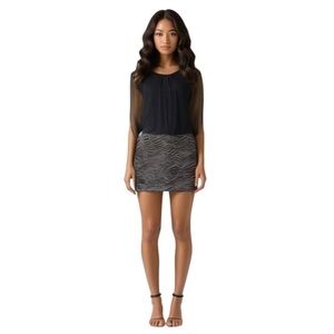 Aidan Mattox Gold and Black‎ Sheath Dress with Chiffon Bubble Top
